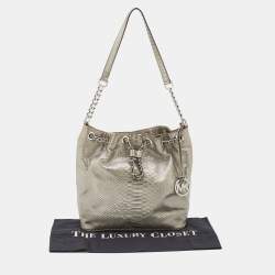 MICHAEL Michael Kors Metallic Silver Python Embossed Leather Frankie Drawstring Bag