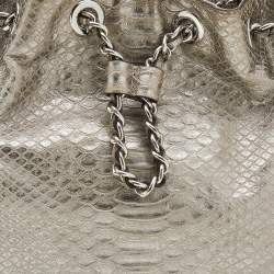 MICHAEL Michael Kors Metallic Silver Python Embossed Leather Frankie Drawstring Bag