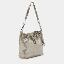 MICHAEL Michael Kors Metallic Silver Python Embossed Leather Frankie Drawstring Bag