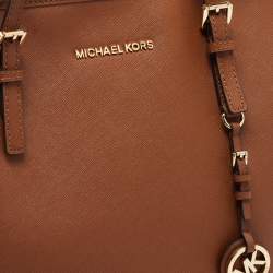 Pre Owned MICHAEL Michael Kors Brown Saffiano Leather Large Jet Set Travel Tote