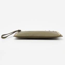 Pre Owned MICHAEL Michael Kors Olive Green Studded Leather Large Sandrine Zip Clutch