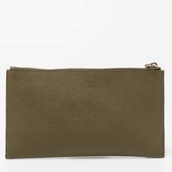 Pre Owned MICHAEL Michael Kors Olive Green Studded Leather Large Sandrine Zip Clutch