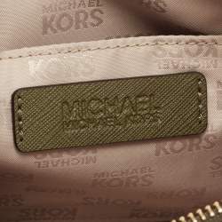 Pre Owned MICHAEL Michael Kors Olive Green Studded Leather Large Sandrine Zip Clutch