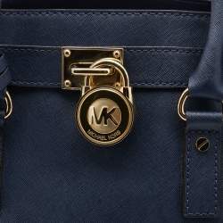 مملوكة مسبقًا MICHAEL Michael Kors Navy Blue Leather Large Hamilton North South Tote