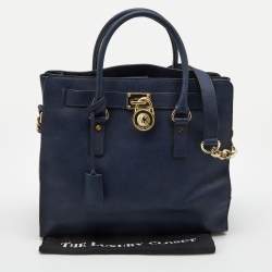 مملوكة مسبقًا MICHAEL Michael Kors Navy Blue Leather Large Hamilton North South Tote