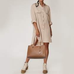 Pre Owned Michael Kors Brown Saffiano Leather Large Jet Set Travel Tote