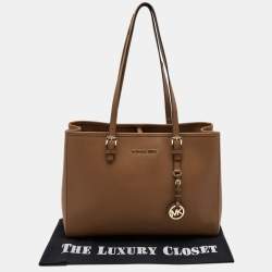 Pre Owned Michael Kors Brown Saffiano Leather Large Jet Set Travel Tote