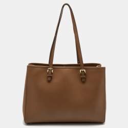 Pre Owned Michael Kors Brown Saffiano Leather Large Jet Set Travel Tote