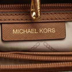 Pre Owned Michael Kors Brown Saffiano Leather Large Jet Set Travel Tote