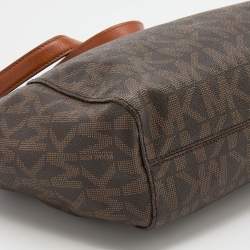 Pre Owned MICHALE Michael Kors Brown Signature Coated Canvas Jet Set Travel Chain Tote