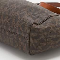 Pre Owned MICHALE Michael Kors Brown Signature Coated Canvas Jet Set Travel Chain Tote