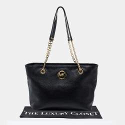 Pre Owned MICHAEL Michael Kors Black Leather Jet Set Chain Tote 