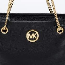 Pre Owned MICHAEL Michael Kors Black Leather Jet Set Chain Tote 