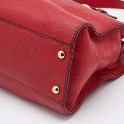 Pre Owned MICHAEL Michael Kors Red Leather Hamilton Plaque Tote