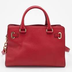 Pre Owned MICHAEL Michael Kors Red Leather Hamilton Plaque Tote