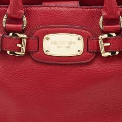 Pre Owned MICHAEL Michael Kors Red Leather Hamilton Plaque Tote