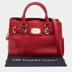 Pre Owned MICHAEL Michael Kors Red Leather Hamilton Plaque Tote