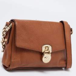 Pre Owned MICHAEL Michael Kors Brown Leather East West Hamilton Flap Crossbody Bag
