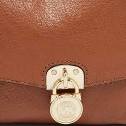 Pre Owned MICHAEL Michael Kors Brown Leather East West Hamilton Flap Crossbody Bag