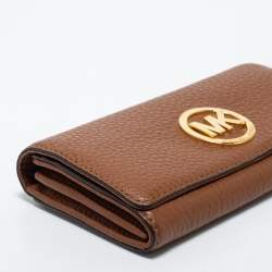 Pre Owned MICHAEL Michael Kors Brown Leather Fulton Flap Continental Wallet