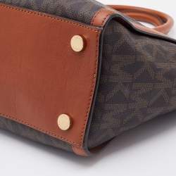 Pre Owned MICHAEL Michael Kors Brown Signature Coated Canvas and Leather Large Selma Tote