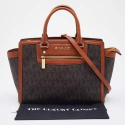 Pre Owned MICHAEL Michael Kors Brown Signature Coated Canvas and Leather Large Selma Tote