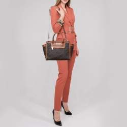 Pre Owned MICHAEL Michael Kors Brown Signature Coated Canvas and Leather Large Selma Tote