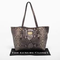 Pre Owned MICHAEL Michael Kors Black/Grey Python Embossed Leather and Suede Tote