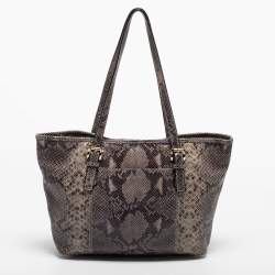 Pre Owned MICHAEL Michael Kors Black/Grey Python Embossed Leather and Suede Tote