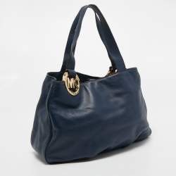 Pre Owned MICHAEL Michael Kors Navy Blue Leather Fulton East West Tote