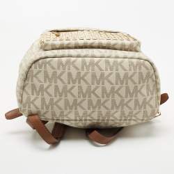 MICHAEL Michael Kors Brown/Cream Signature Coated Canvas and Leather Studded Backpack