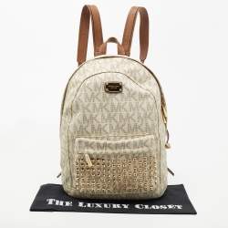 MICHAEL Michael Kors Brown/Cream Signature Coated Canvas and Leather Studded Backpack