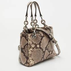 Pre Owned MICHAEL Michael Kors Beige/Brown Python Embossed Leather Mini Cynthia Tote