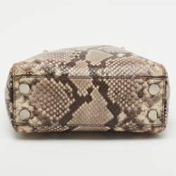 Pre Owned MICHAEL Michael Kors Beige/Brown Python Embossed Leather Mini Cynthia Tote