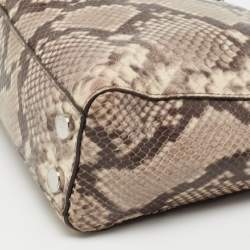Pre Owned MICHAEL Michael Kors Beige/Brown Python Embossed Leather Mini Cynthia Tote
