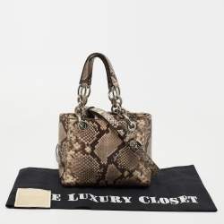 Pre Owned MICHAEL Michael Kors Beige/Brown Python Embossed Leather Mini Cynthia Tote