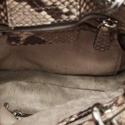 Pre Owned MICHAEL Michael Kors Beige/Brown Python Embossed Leather Mini Cynthia Tote