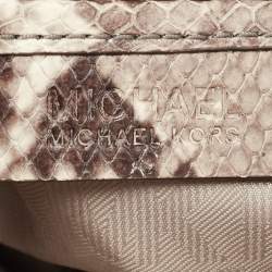 Pre Owned MICHAEL Michael Kors Beige/Brown Python Embossed Leather Mini Cynthia Tote