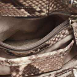 Pre Owned MICHAEL Michael Kors Beige/Brown Python Embossed Leather Mini Cynthia Tote