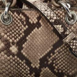 Pre Owned MICHAEL Michael Kors Beige/Brown Python Embossed Leather Mini Cynthia Tote