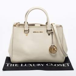 Pre Owned MICHAEL Michael Kors Cream Saffiano Leather Medium Sutton Tote