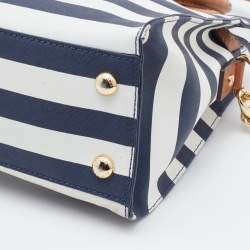 Pre Owned MICHAEL Michael Kors Navy Blue/White Leather Stripe Hamilton Tote