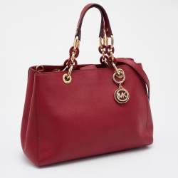 Pre Owned MICHAEL Michael Kors Burgundy Saffiano Leather Cynthia Tote