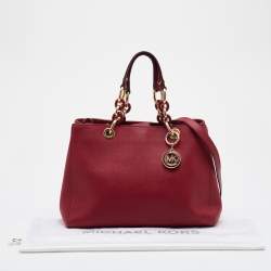 Pre Owned MICHAEL Michael Kors Burgundy Saffiano Leather Cynthia Tote
