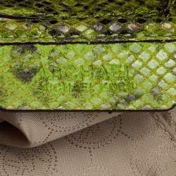 مملوكة مسبقًا MICHAEL Michael Kors Green/Beige Python Embossed Leather North South Tote