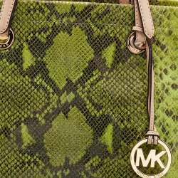 مملوكة مسبقًا MICHAEL Michael Kors Green/Beige Python Embossed Leather North South Tote