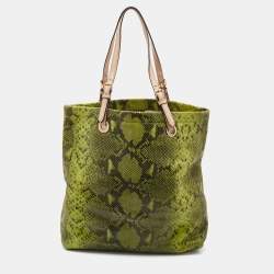 مملوكة مسبقًا MICHAEL Michael Kors Green/Beige Python Embossed Leather North South Tote