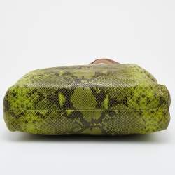 مملوكة مسبقًا MICHAEL Michael Kors Green/Beige Python Embossed Leather North South Tote