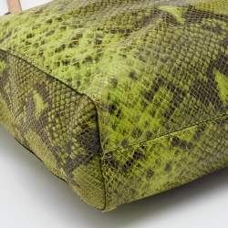 مملوكة مسبقًا MICHAEL Michael Kors Green/Beige Python Embossed Leather North South Tote