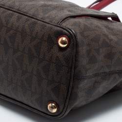 Pre Owned MICHAEL Michael Kors Brown/Burgundy Coated Canvas Jet Set Tote